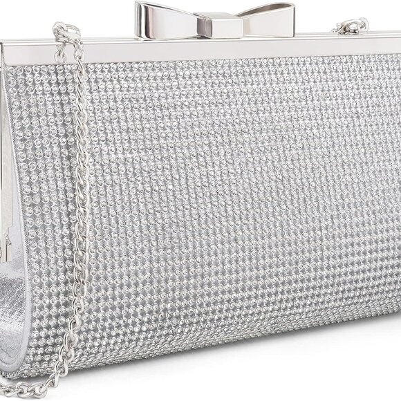 Evening Clutch Bag Rhinestone Crystal Satin Formal Wedding Prom Purse - Picture 1 of 9